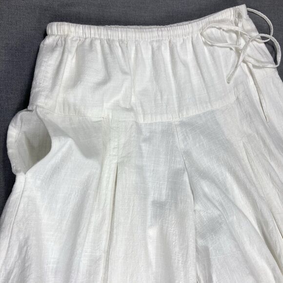 Lagenlook Linen Wide Leg Pants Womens L White Asymmetrical Parachute Boho Summer - Picture 4 of 14